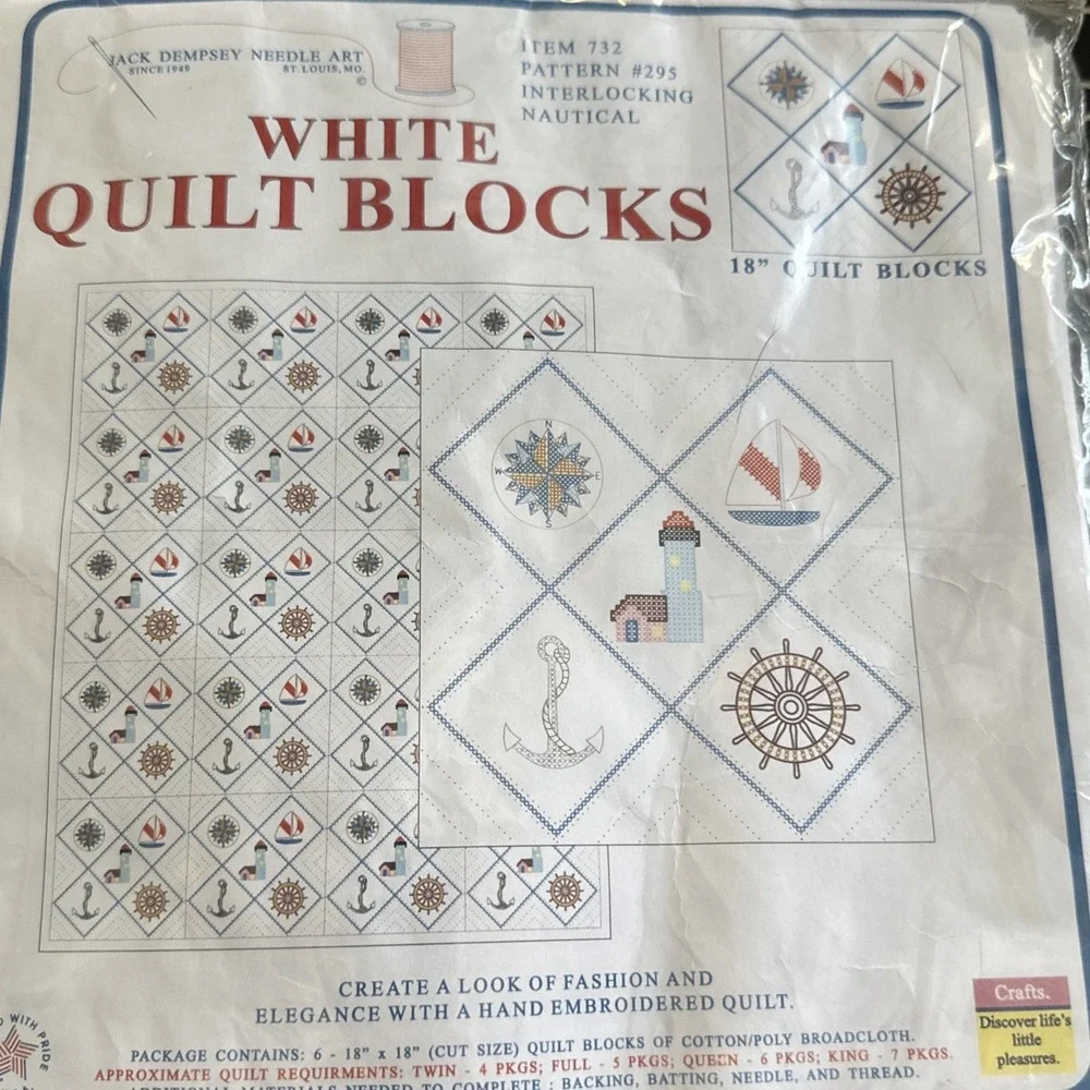 Jack Dempsey Needle Art White Quilt Blocks Item 732 281 Interlocking Baseball